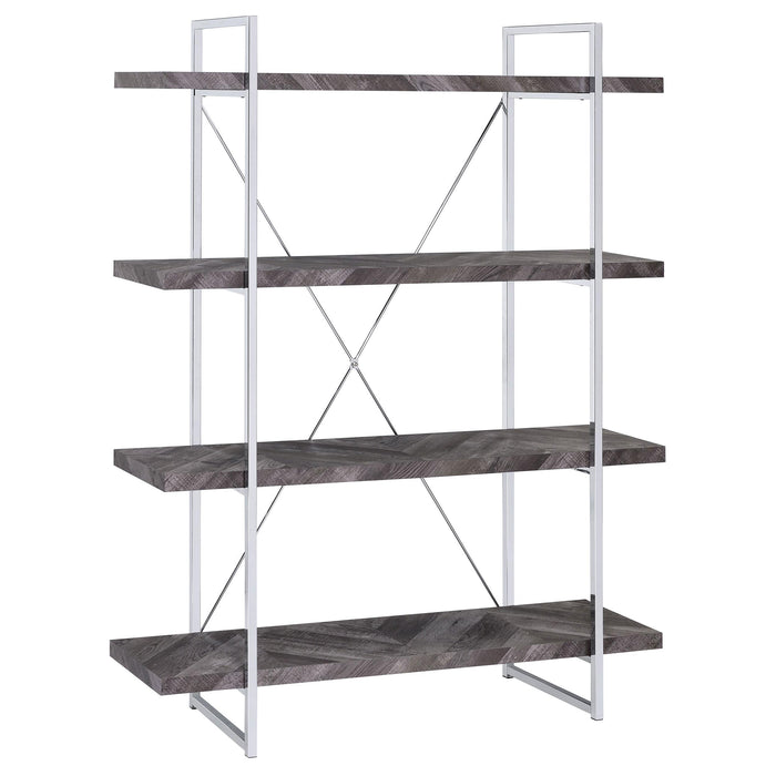 Grimma 4-shelf Bookcase Rustic Grey Herringbone image